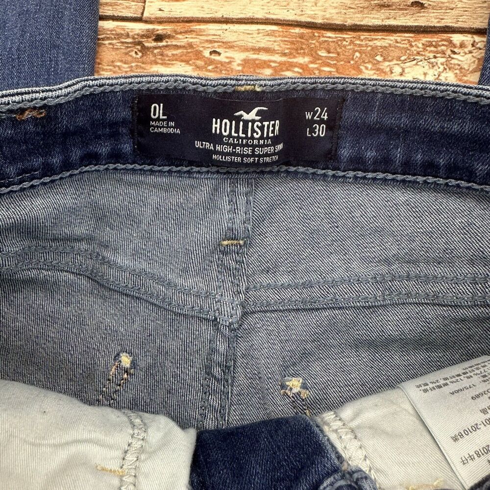 Hollister Ultra High Rise Super Skinny Jeans Size 0L Tall (24X30) Distressed Zip - Picture 5 of 7